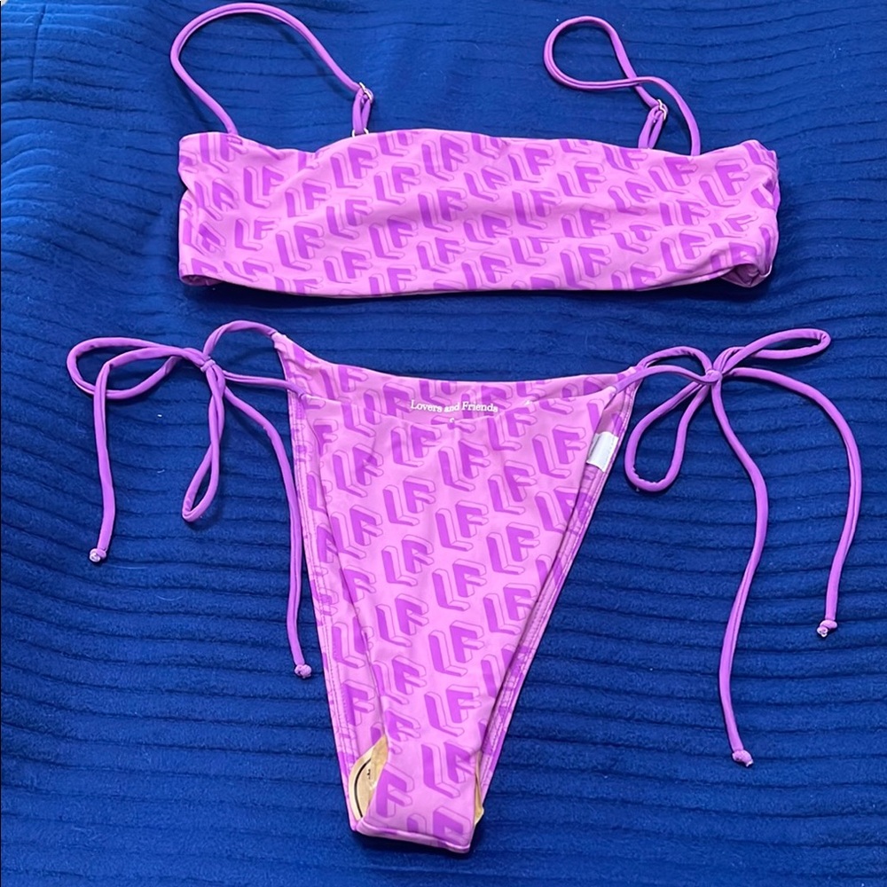 Lovers + Friends Pink Logo Bikini Set